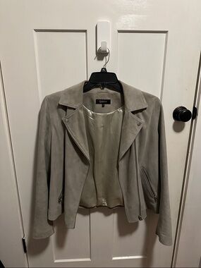 Quince Light Gray Suede Moto Jacket